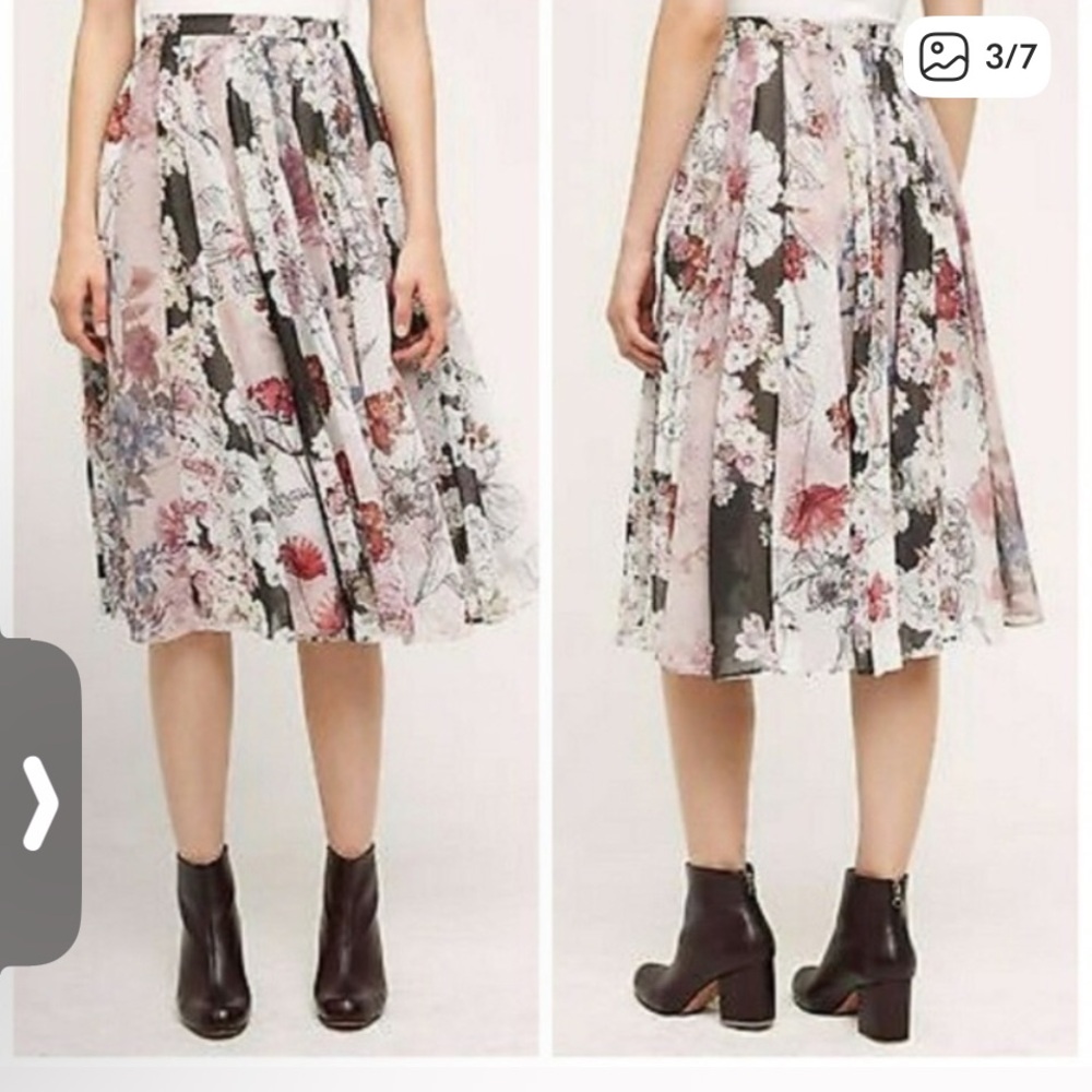 Anthropologie Floral A-Line Midi Skirt in Pink, Black, White